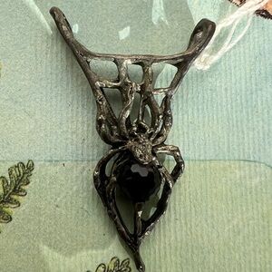 Pewter Spider Pendant with Black Faceted Stone